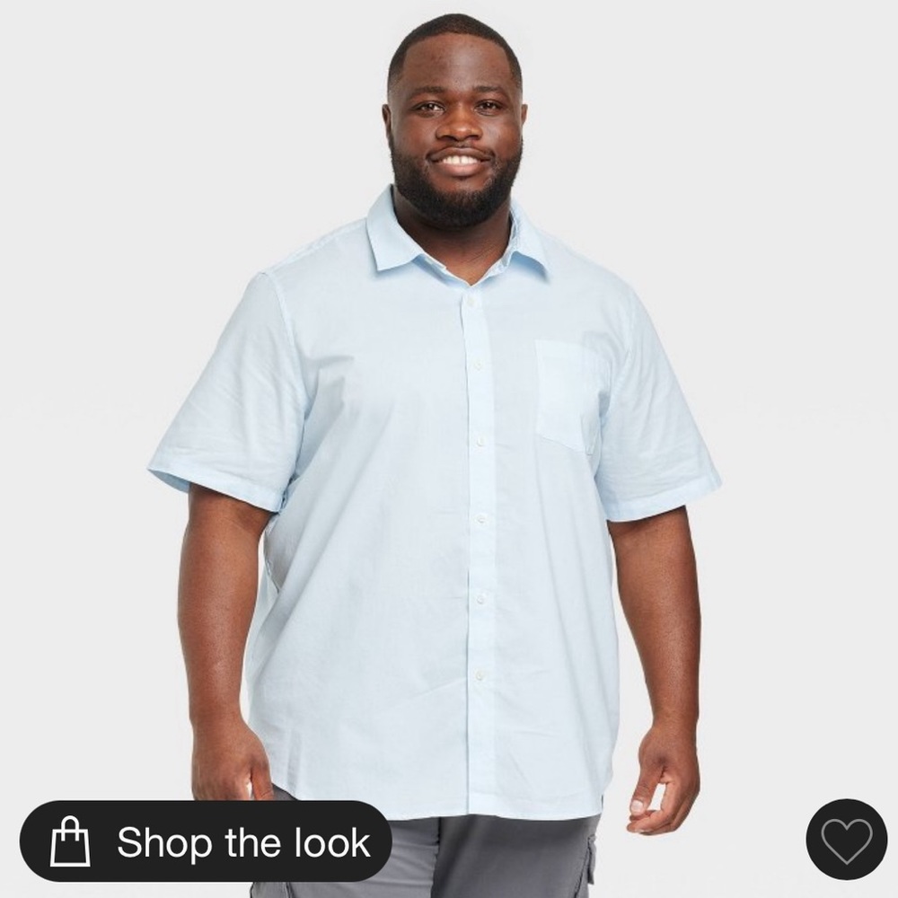 Men’s big and tall short sleeve button down shirt - blue 4XL